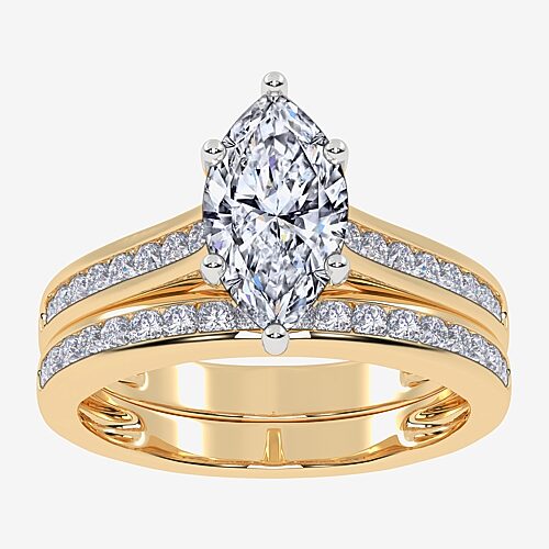 (G / Vs2-Si1) Womens 1 1/2 CT. T.W. Lab Grown White Diamond 10K Gold Marquise Side Stone Bridal Set, 9, Yellow
