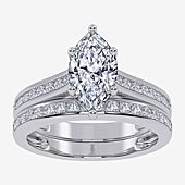 (G / Vs2-Si1) Womens 1 1/2 CT. T.W. Lab Grown White Diamond 10K Gold Marquise Side Stone Bridal Set