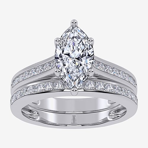 (G / Vs2-Si1) Womens 1 1/2 CT. T.W. Lab Grown White Diamond 10K Gold Marquise Side Stone Bridal Set, 9, White