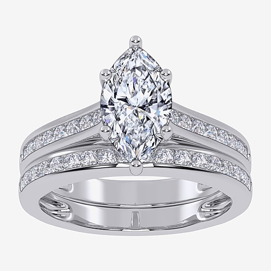 (G / Vs2-Si1) Womens 1 1/2 CT. T.W. Lab Grown White Diamond 10K Gold Marquise Side Stone Bridal Set