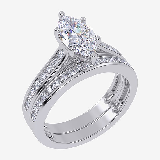 (G / Vs2-Si1) Womens 1 1/2 CT. T.W. Lab Grown White Diamond 10K Gold Marquise Side Stone Bridal Set