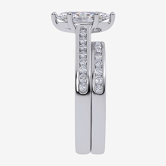 (G / Vs2-Si1) Womens 1 1/2 CT. T.W. Lab Grown White Diamond 10K Gold Marquise Side Stone Bridal Set