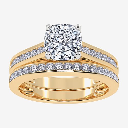 (G / Vs2-Si1) Womens 1 1/2 CT. T.W. Lab Grown White Diamond 10K Gold Round Side Stone Bridal Set, 9, Yellow