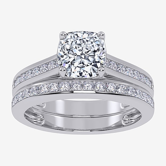 (G / Vs2-Si1) Womens 1 1/2 CT. T.W. Lab Grown White Diamond 10K Gold Round Side Stone Bridal Set