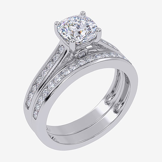 (G / Vs2-Si1) Womens 1 1/2 CT. T.W. Lab Grown White Diamond 10K Gold Round Side Stone Bridal Set