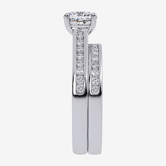 (G / Vs2-Si1) Womens 1 1/2 CT. T.W. Lab Grown White Diamond 10K Gold Round Side Stone Bridal Set