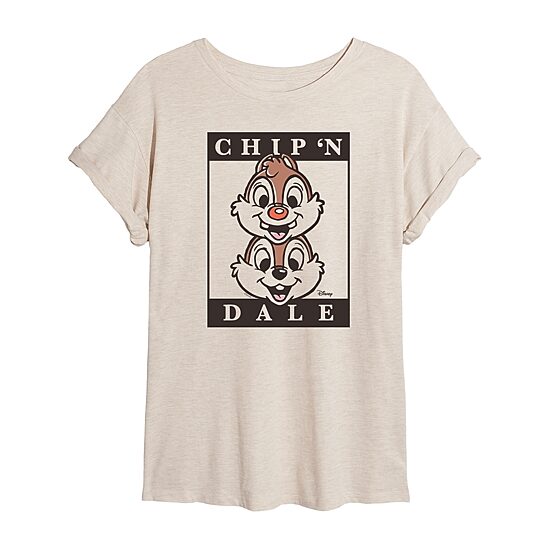 Disney Chip N Dale Tee Womens Juniors Crew Neck Short Sleeve Oversized Graphic T-Shirt