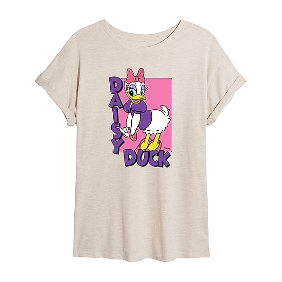 Disney Womens Juniors Crew Neck Short Sleeve Oversized Daisy Duck Mickey and Friends Graphic T-Shirt