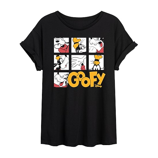 Disney Goofy Womens Juniors Crew Neck Short Sleeve Oversized Goofy Mickey and Friends Graphic T-Shirt