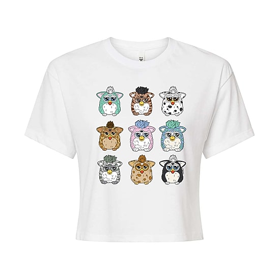 Furby Cropped Tee Womens Juniors Crew Neck Short Sleeve Regular Fit Graphic T-Shirt