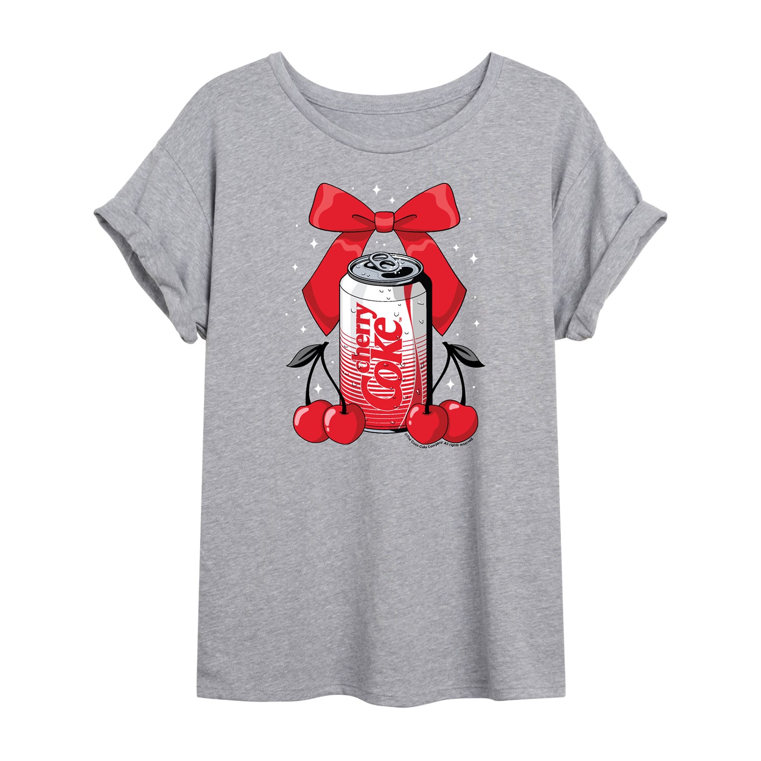 Bow Cherry Coke Tee Womens Juniors Crew Neck Short Sleeve Oversized Graphic T-Shirt