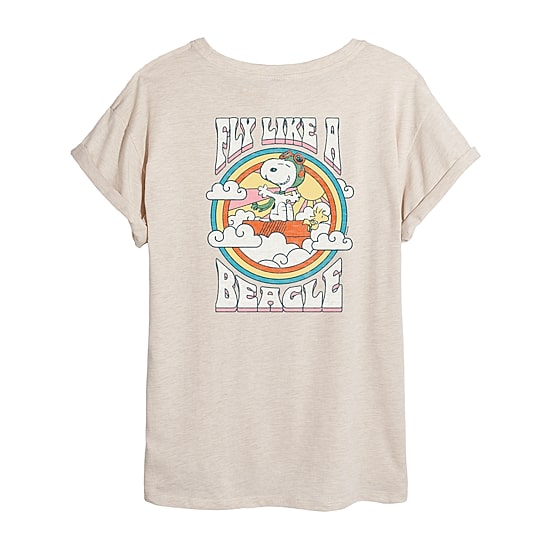 Fly Like A Beagle Womens Juniors Crew Neck Short Sleeve Oversized Peanuts Snoopy Graphic T-Shirt