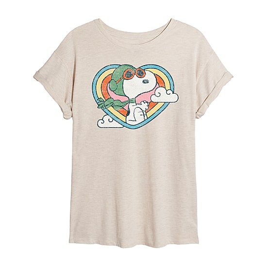 Fly Like A Beagle Womens Juniors Crew Neck Short Sleeve Oversized Peanuts Snoopy Graphic T-Shirt
