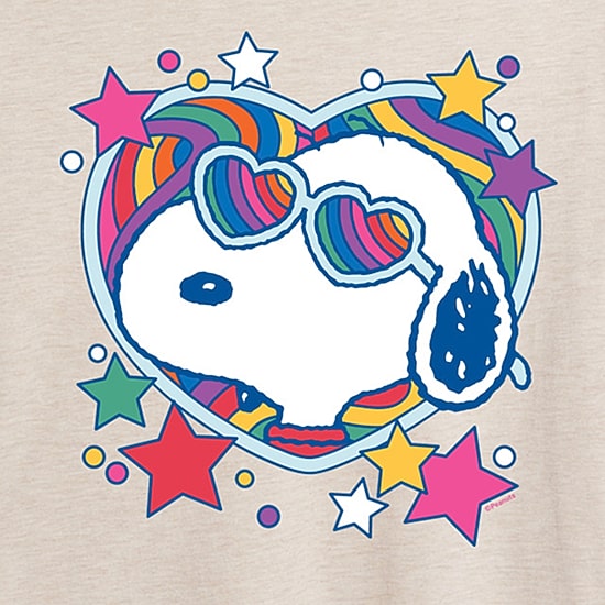 Heart Glasses Womens Juniors Crew Neck Short Sleeve Oversized Peanuts Snoopy Graphic T-Shirt