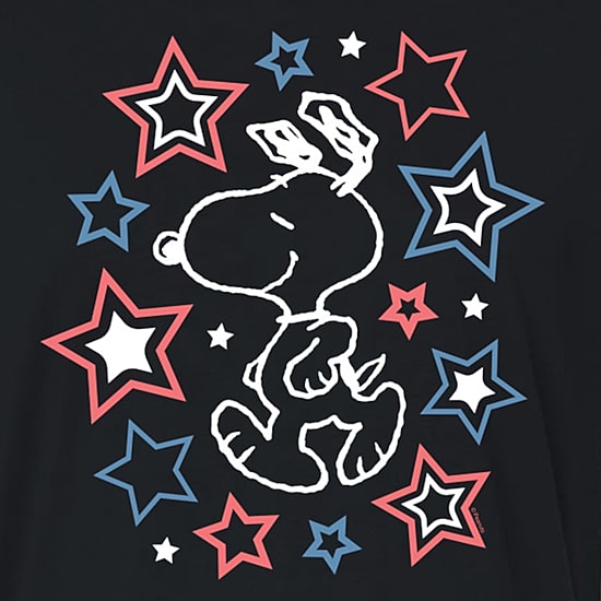 Stars Cropped Womens Juniors Crew Neck Short Sleeve Regular Fit Peanuts Snoopy Graphic T-Shirt