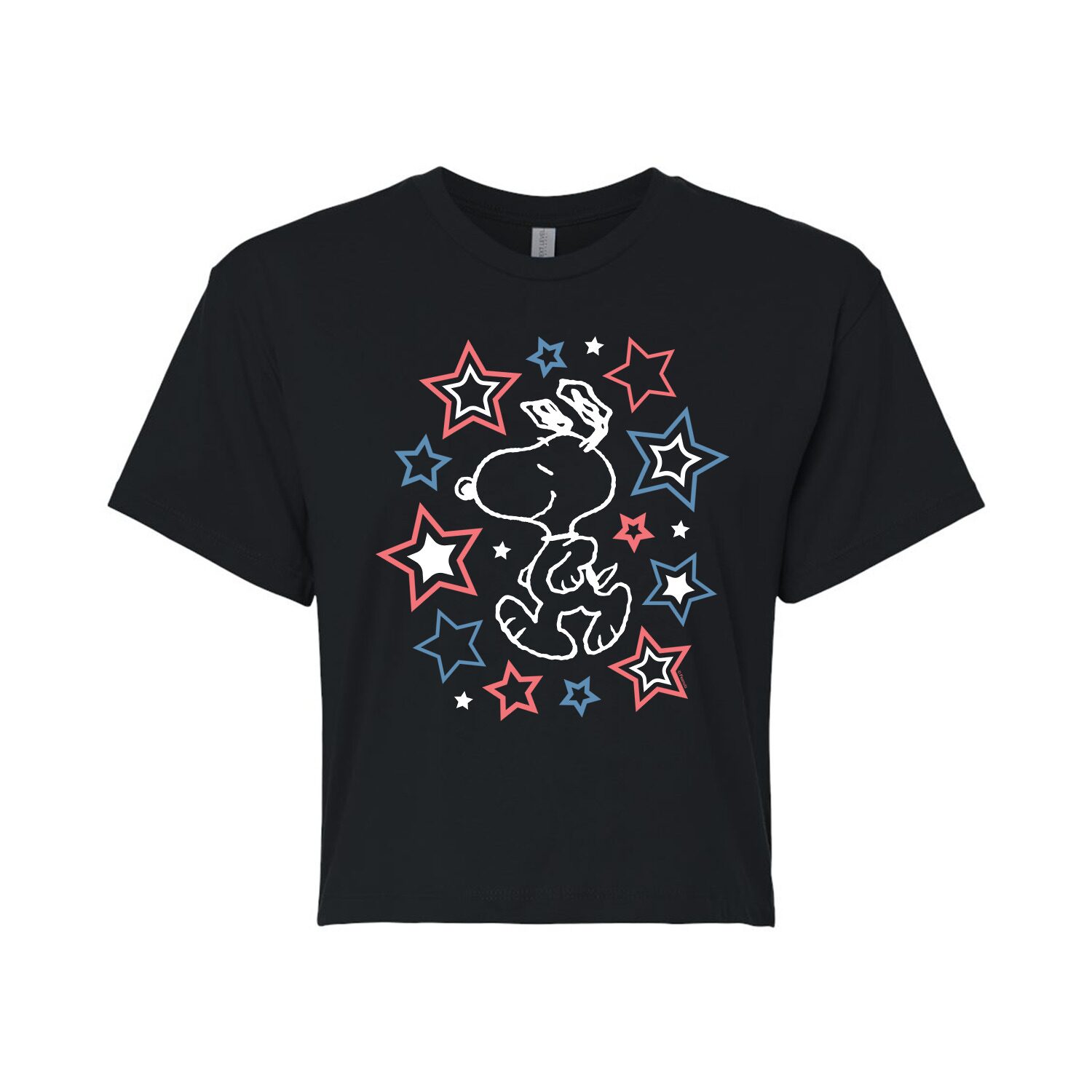 Stars Cropped Womens Juniors Crew Neck Short Sleeve Regular Fit Peanuts Snoopy Graphic T-Shirt