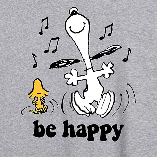 Be Happy Womens Juniors Crew Neck Short Sleeve Oversized Peanuts Snoopy Graphic T-Shirt