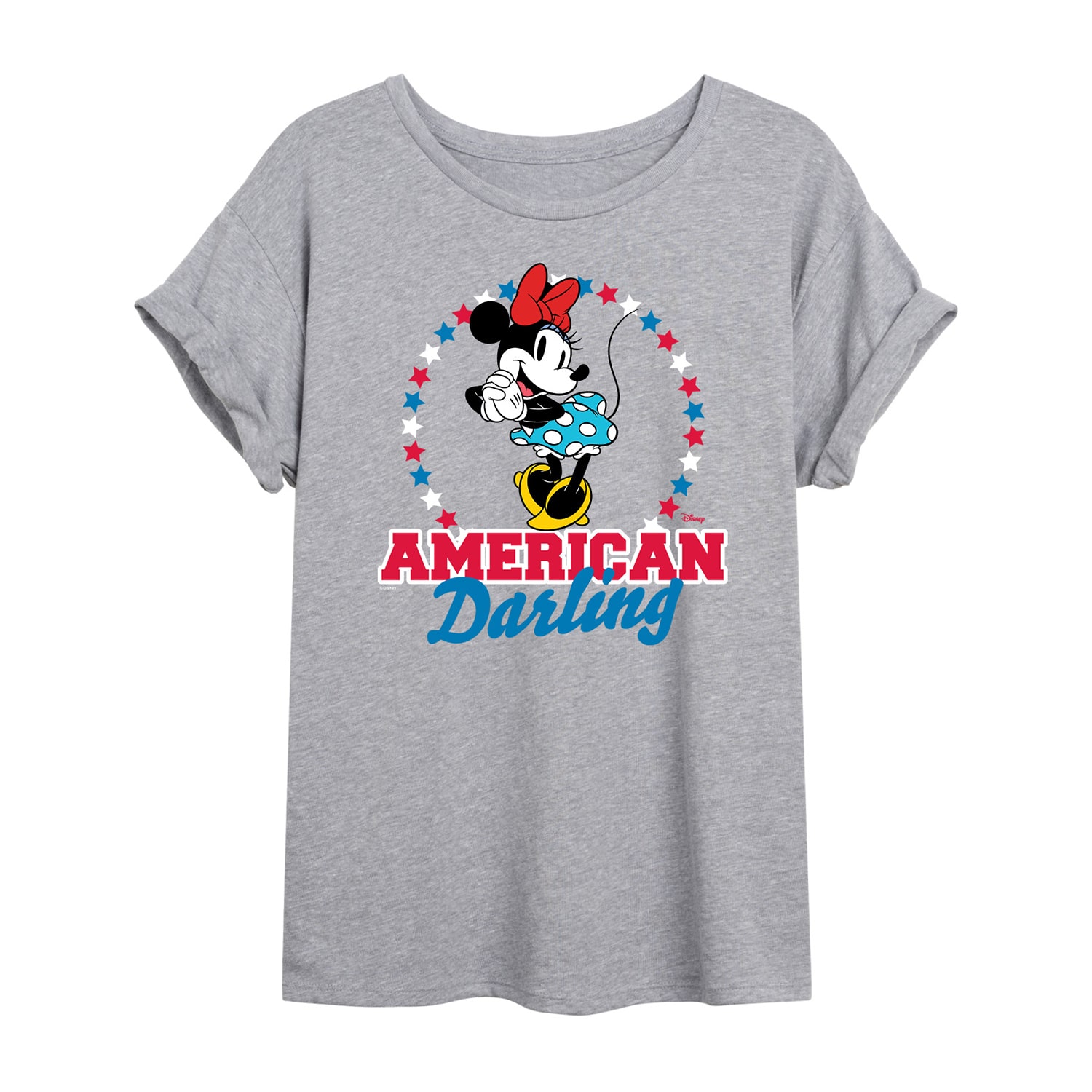 Disney American Darling Womens Juniors Crew Neck Short Sleeve Oversized Mickey and Friends Minnie Mouse Graphic T-Shirt