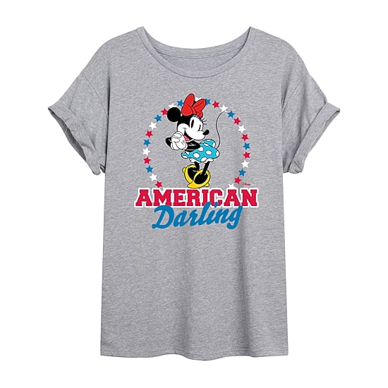 Disney American Darling Womens Juniors Crew Neck Short Sleeve Oversized Mickey and Friends Minnie Mouse Graphic T-Shirt