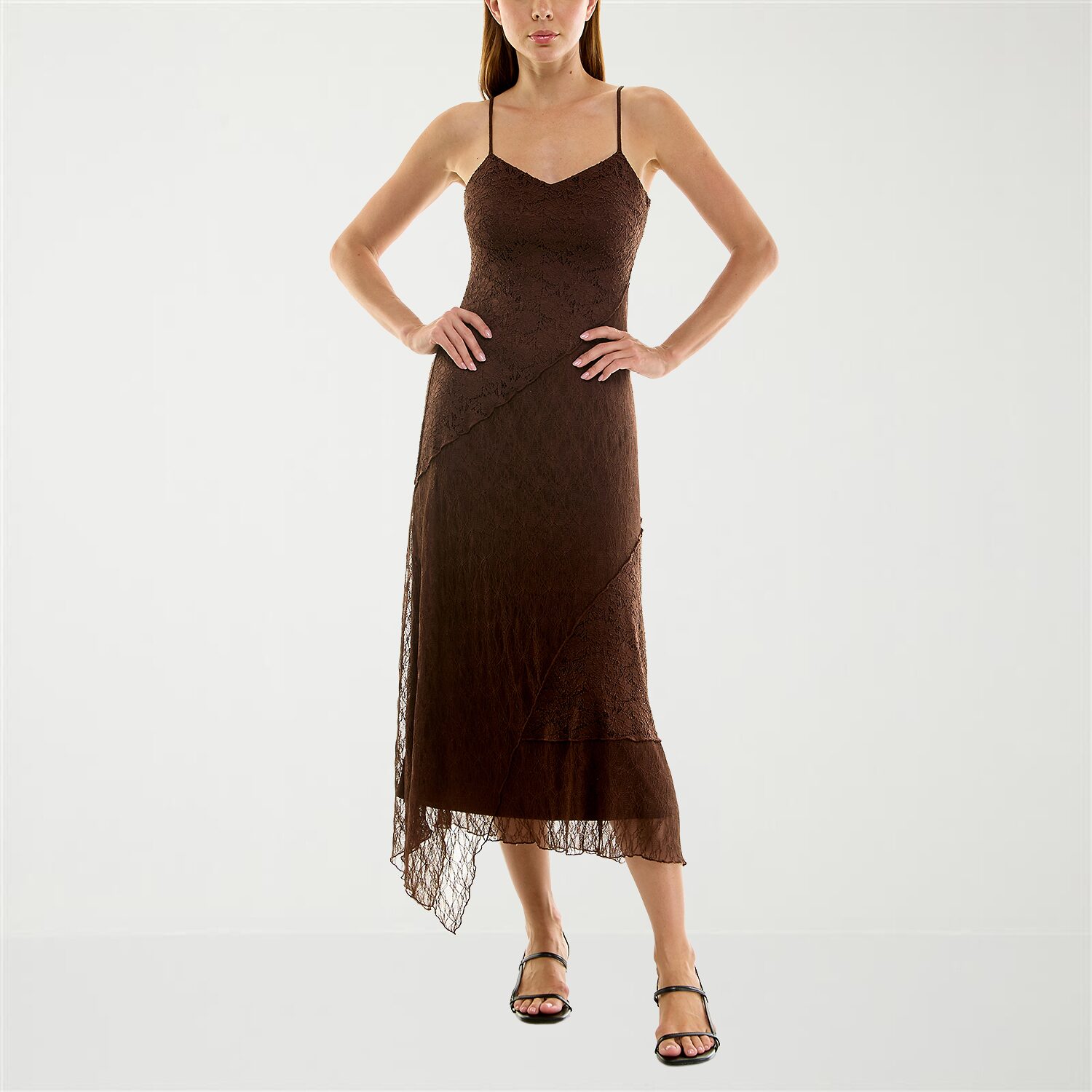 Trixxi Womens Midi V Neck Sleeveless Fit + Flare Dress