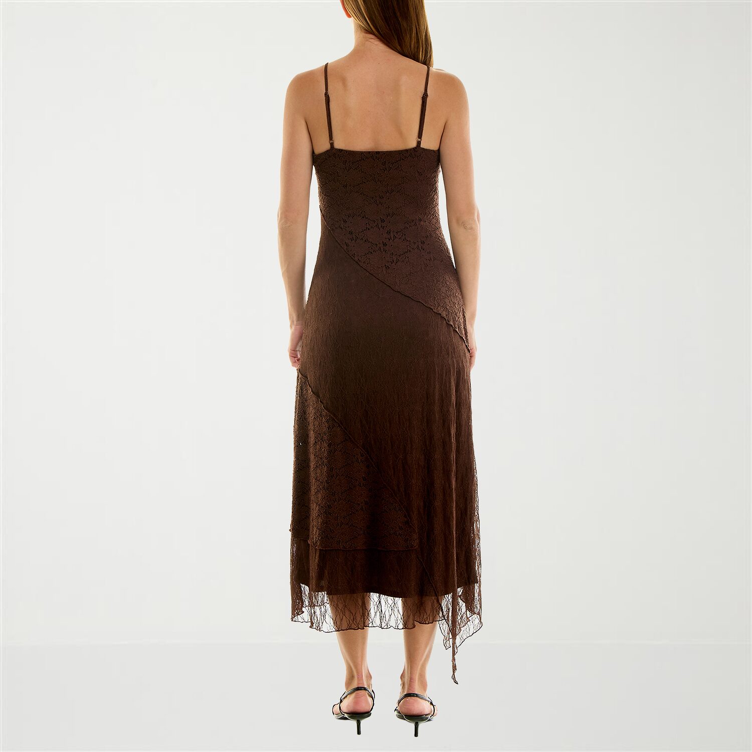 Trixxi Womens Midi V Neck Sleeveless Fit + Flare Dress