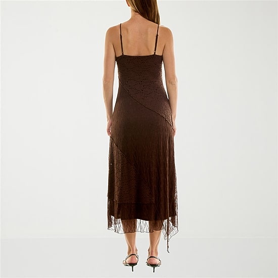 Trixxi Womens Midi V Neck Sleeveless Fit + Flare Dress