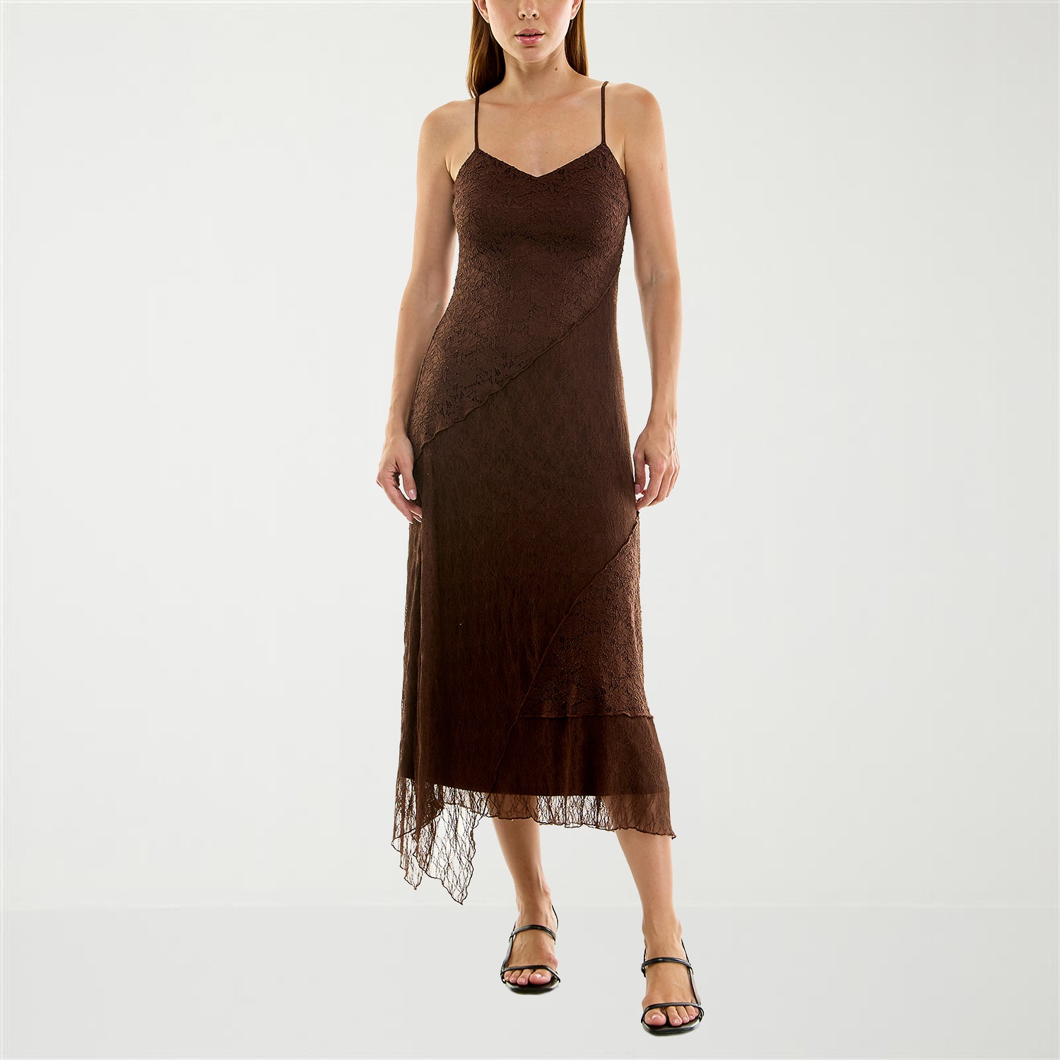 Trixxi Womens Midi V Neck Sleeveless Fit + Flare Dress