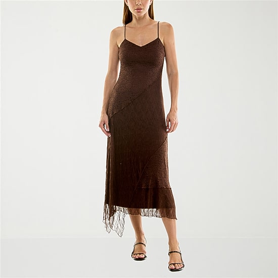 Trixxi Womens Midi V Neck Sleeveless Fit + Flare Dress