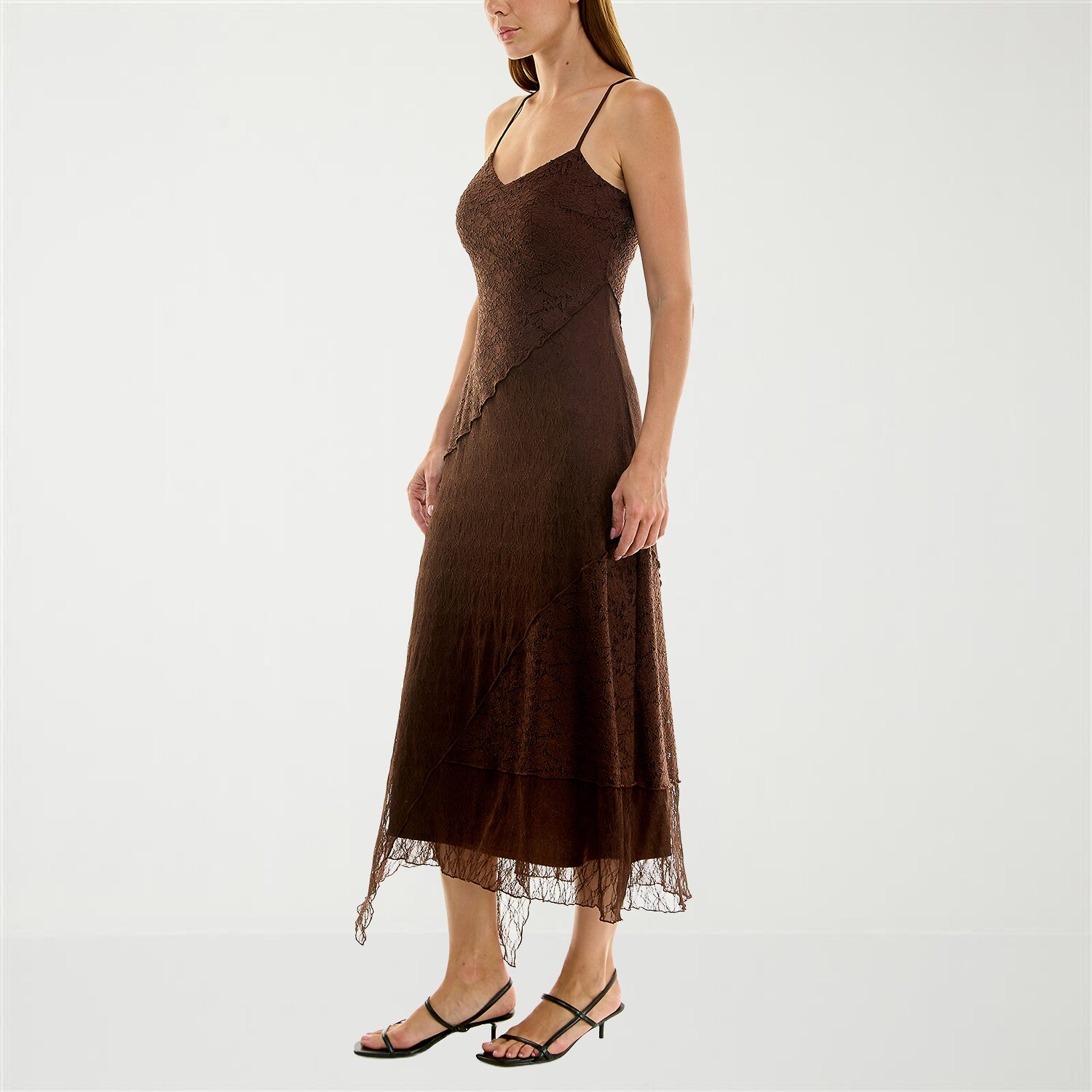Trixxi Womens Midi V Neck Sleeveless Fit + Flare Dress