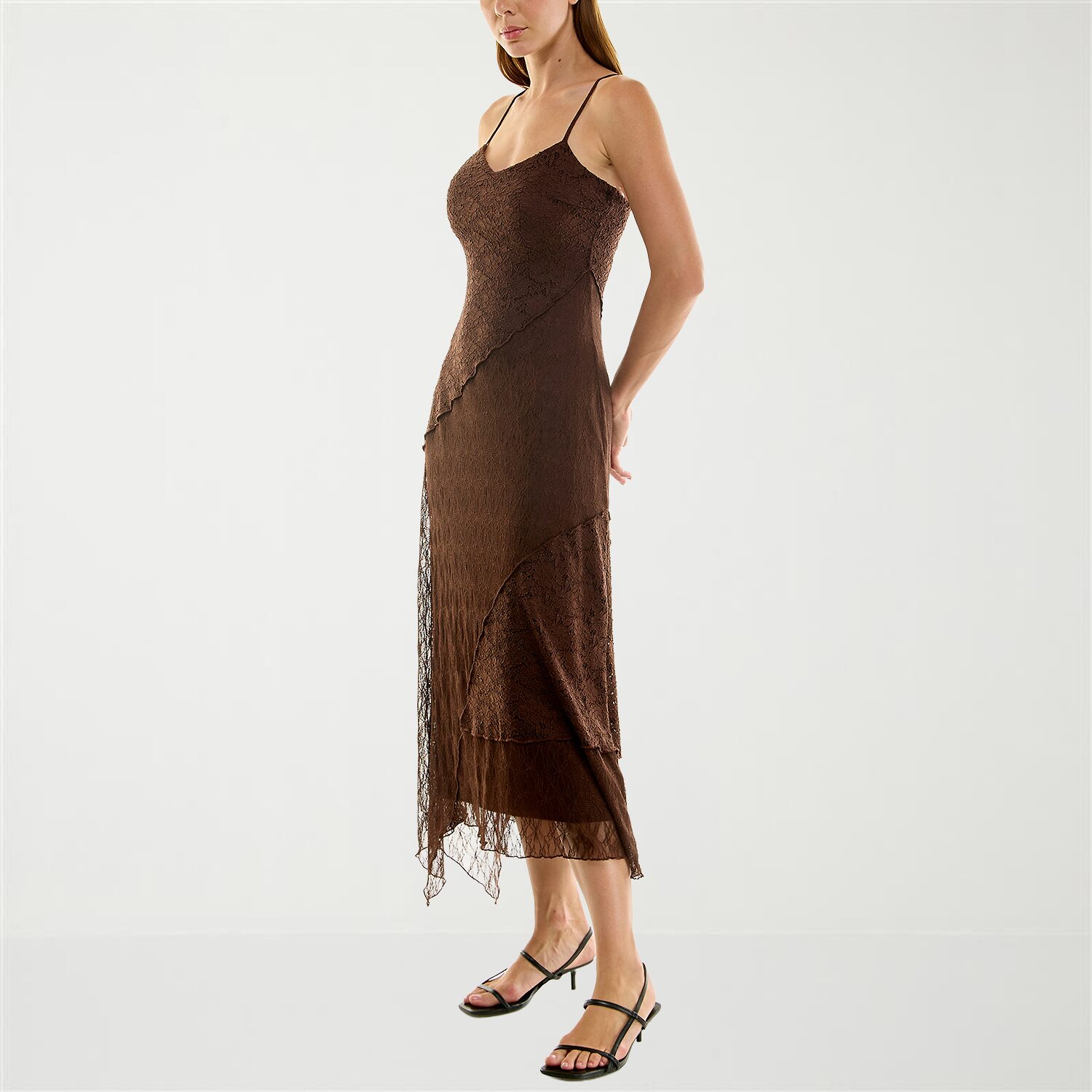 Trixxi Womens Midi V Neck Sleeveless Fit + Flare Dress