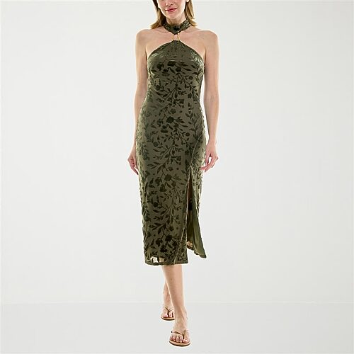 Trixxi Womens Juniors Sleeveless Midi Slip Dress In Green
