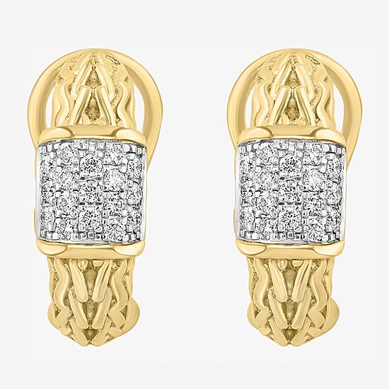 Effy Final Call Limited Quantities! Womens 3/8 CT. T.W. Natural White Diamond 14K Gold Over Silver 8.6mm Hoop Earrings