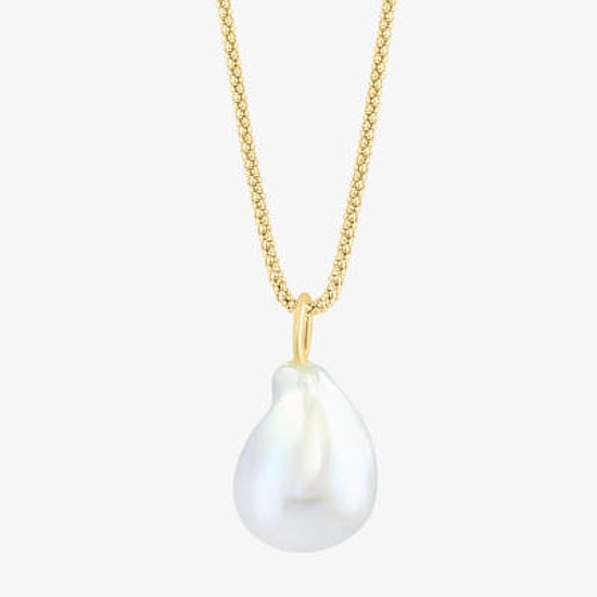 Effy Final Call Limited Quantities! Womens White Cultured Freshwater Pearl 14K Gold Over Silver Oval 18 Inch Pendant Necklace