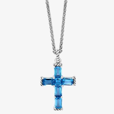 Effy Final Call Limited Quantities! Womens Genuine Blue Topaz Sterling Silver Cross 18 Inch Pendant Necklace