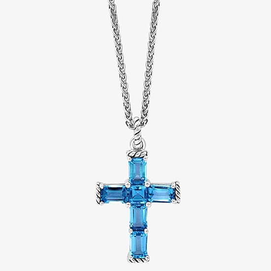 Effy Final Call Limited Quantities! Womens Genuine Blue Topaz Sterling Silver Cross 18 Inch Pendant Necklace