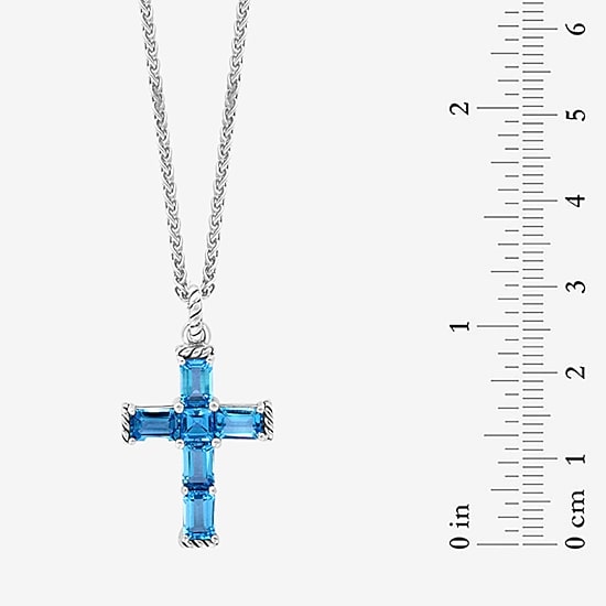 Effy Final Call Limited Quantities! Womens Genuine Blue Topaz Sterling Silver Cross 18 Inch Pendant Necklace