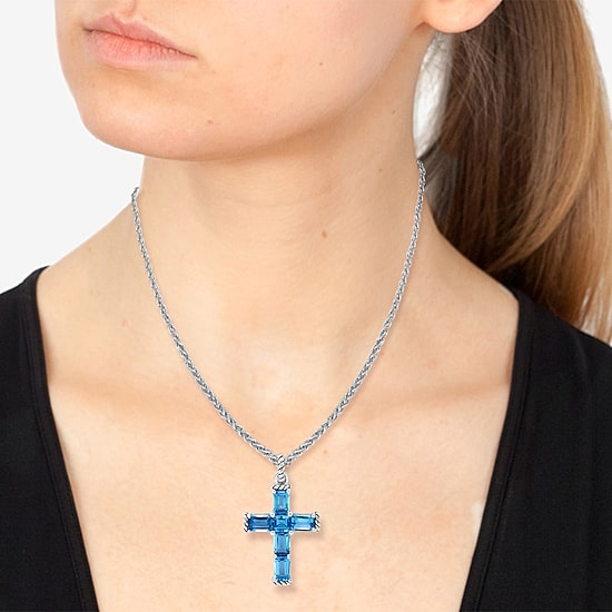 Effy Final Call Limited Quantities! Womens Genuine Blue Topaz Sterling Silver Cross 18 Inch Pendant Necklace