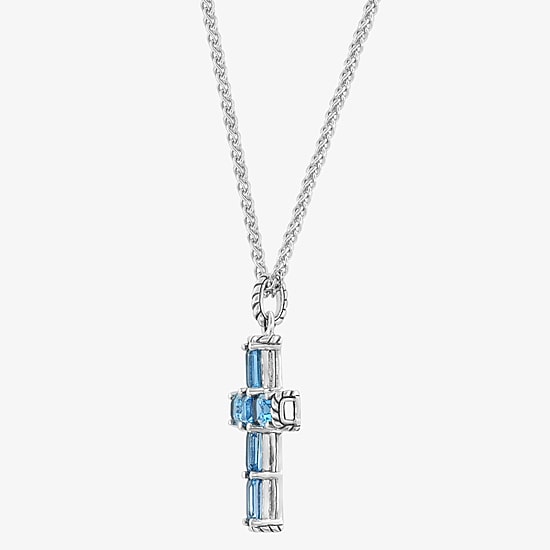 Effy Final Call Limited Quantities! Womens Genuine Blue Topaz Sterling Silver Cross 18 Inch Pendant Necklace