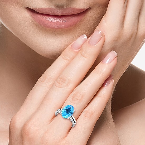 Effy Final Call Limited Quantities! Womens Genuine Blue Topaz 18K Gold Over Silver Oval Cocktail Ring