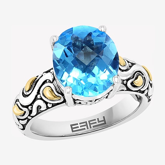 Effy Final Call Limited Quantities! Womens Genuine Blue Topaz 18K Gold Over Silver Oval Cocktail Ring