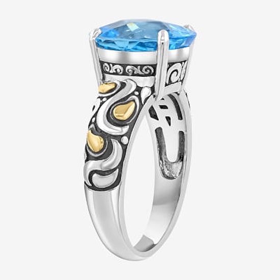 Effy Final Call Limited Quantities! Womens Genuine Blue Topaz 18K Gold Over Silver Oval Cocktail Ring