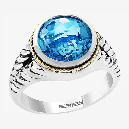 Effy Final Call Limited Quantities! Womens Genuine Blue Topaz 18K Gold Over Silver Round Cocktail Ring