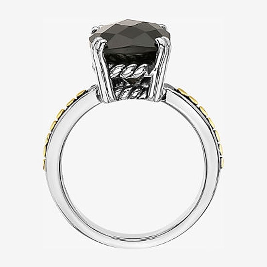 Effy Final Call Limited Quantities! Womens Genuine Black Onyx 18K Gold Over Silver Side Stone Cocktail Ring