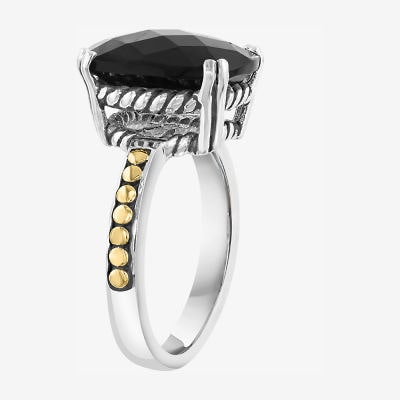 Effy Final Call Limited Quantities! Womens Genuine Black Onyx 18K Gold Over Silver Side Stone Cocktail Ring
