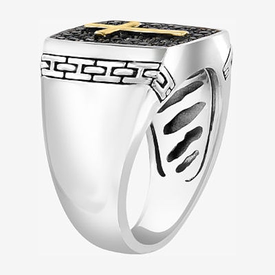 Effy Final Call Limited Quantities! Mens Genuine Black Sapphire 14K Gold Over Silver Square Fashion Ring