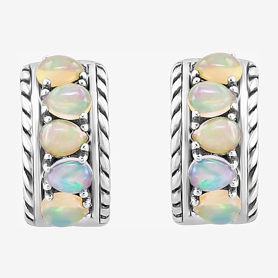 Effy Final Call Limited Quantities! Womens Genuine White Opal Sterling Silver 14.5mm Hoop Earrings