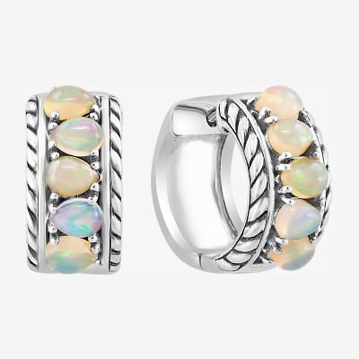 Effy Final Call Limited Quantities! Womens Genuine White Opal Sterling Silver 14.5mm Hoop Earrings