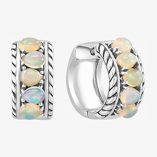 Effy Final Call Limited Quantities! Womens Genuine White Opal Sterling Silver 14.5mm Hoop Earrings