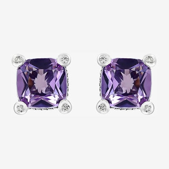 Effy Final Call Limited Quantities! Genuine Purple Amethyst Sterling Silver 8.8mm Square Stud Earrings