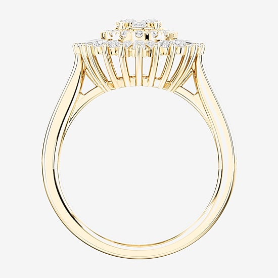 (F / Si2) Womens 1 CT. T.W. Lab Grown White Diamond 14K Gold Over Silver Halo Cocktail Ring